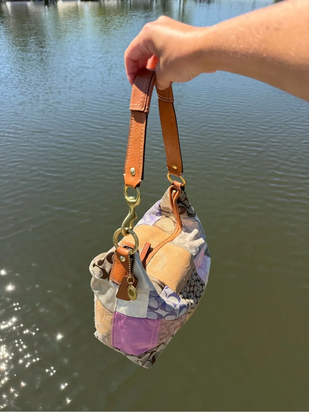 Coach Multicolor Patchwork Shoulder Bag in Pink, Tan, Cream, Brown, Purple